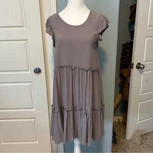 EASEL Ruffle Babydoll Purple Midi Tiered Dress Womens Small